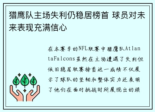 猎鹰队主场失利仍稳居榜首 球员对未来表现充满信心