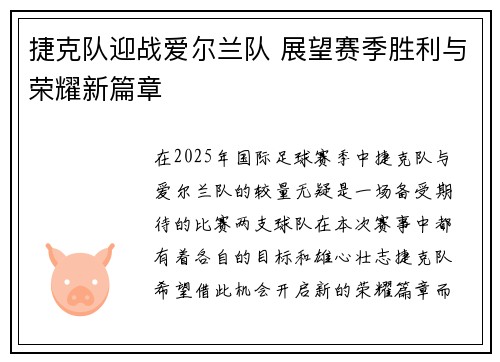 捷克队迎战爱尔兰队 展望赛季胜利与荣耀新篇章